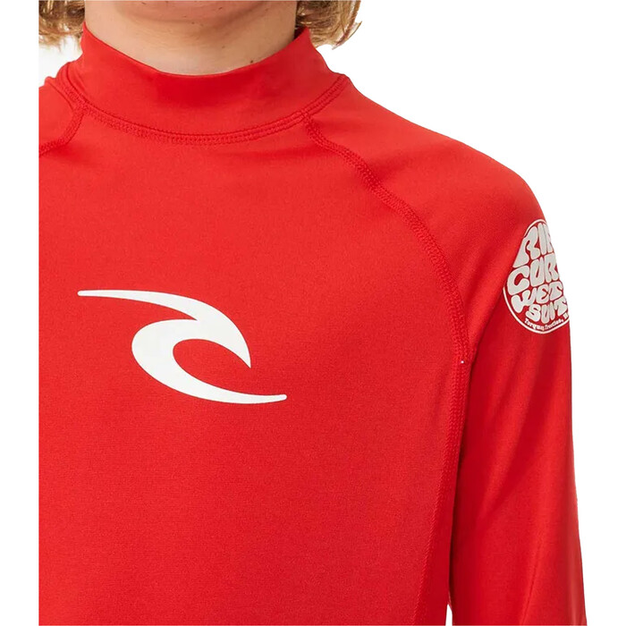 2024 Rip Curl Boys Brand Wave UPF Long Sleeve Rash Vest 122BRV - Red